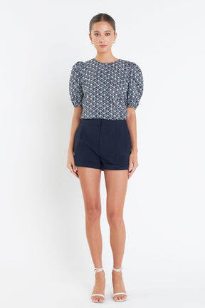 ENGLISH FACTORY - Print Puff Sleeve Top - TOPS available at Objectrare
