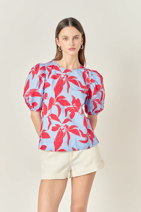 ENGLISH FACTORY - Floral Print Puff Short Sleeve Top - TOPS available at Objectrare