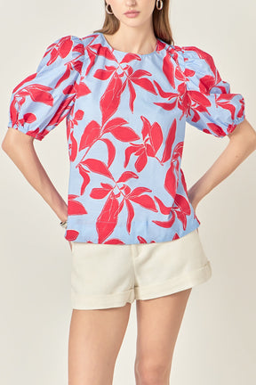 ENGLISH FACTORY - Floral Print Puff Short Sleeve Top - TOPS available at Objectrare