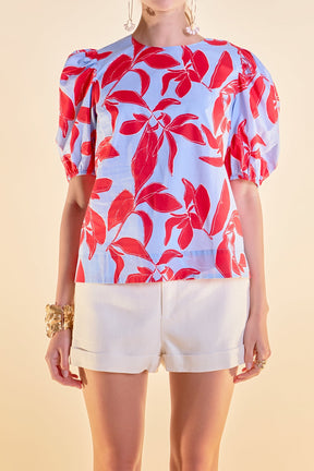 ENGLISH FACTORY - English Factory - Floral Print Puff Short Sleeve Top - TOPS available at Objectrare