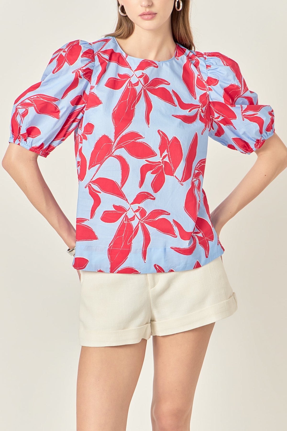 Floral Print Puff Short Sleeve Top