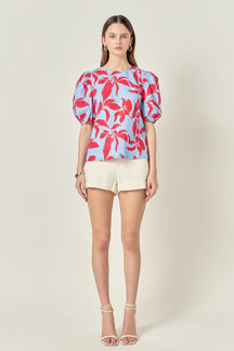 ENGLISH FACTORY - Floral Print Puff Short Sleeve Top - TOPS available at Objectrare