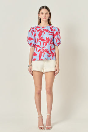 ENGLISH FACTORY - Floral Print Puff Short Sleeve Top - TOPS available at Objectrare