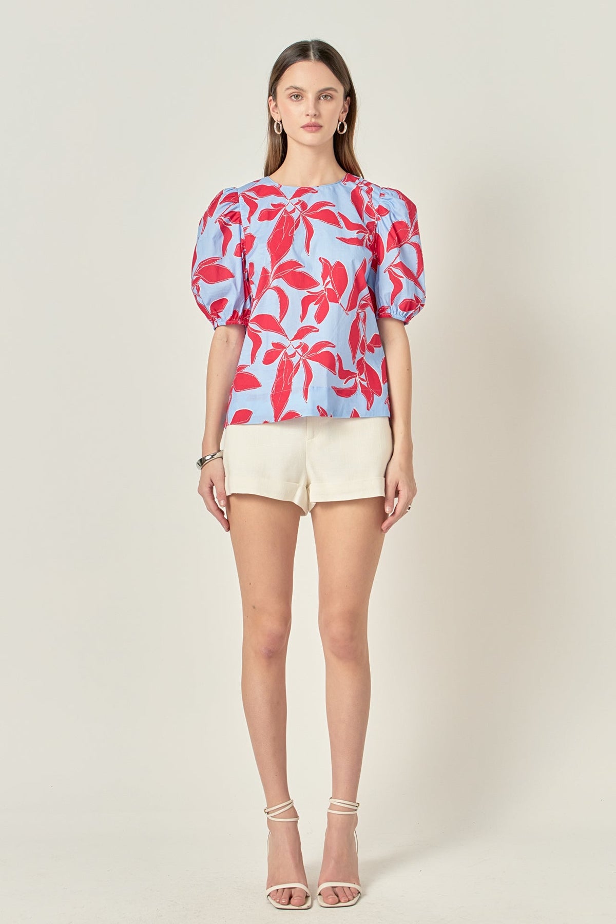 Floral Print Puff Short Sleeve Top