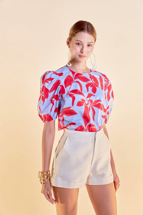 ENGLISH FACTORY - English Factory - Floral Print Puff Short Sleeve Top - TOPS available at Objectrare