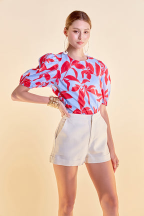 ENGLISH FACTORY - Print Puff Sleeve Top - TOPS available at Objectrare