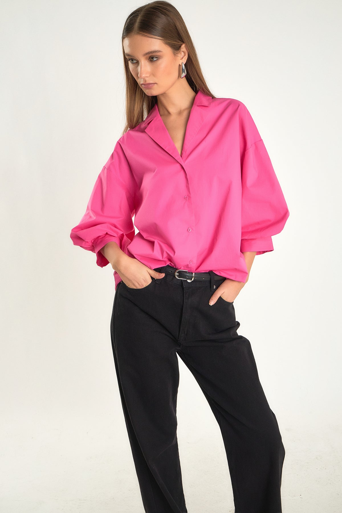 ENDLESS ROSE - Endless Rose - Blouson Sleeve Collared Shirt - SHIRTS & BLOUSES available at Objectrare