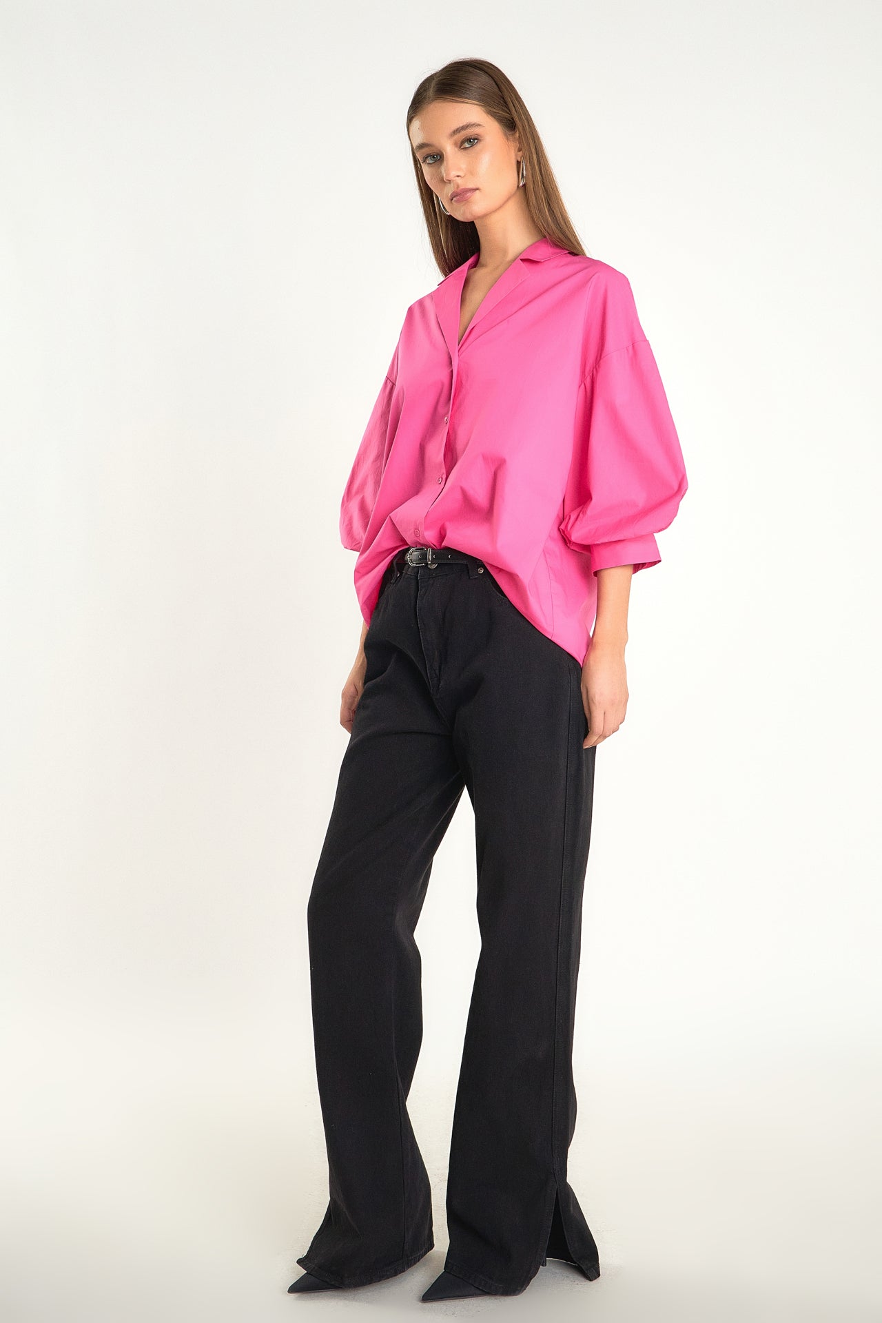 ENDLESS ROSE - Endless Rose - Blouson Sleeve Collared Shirt - SHIRTS & BLOUSES available at Objectrare