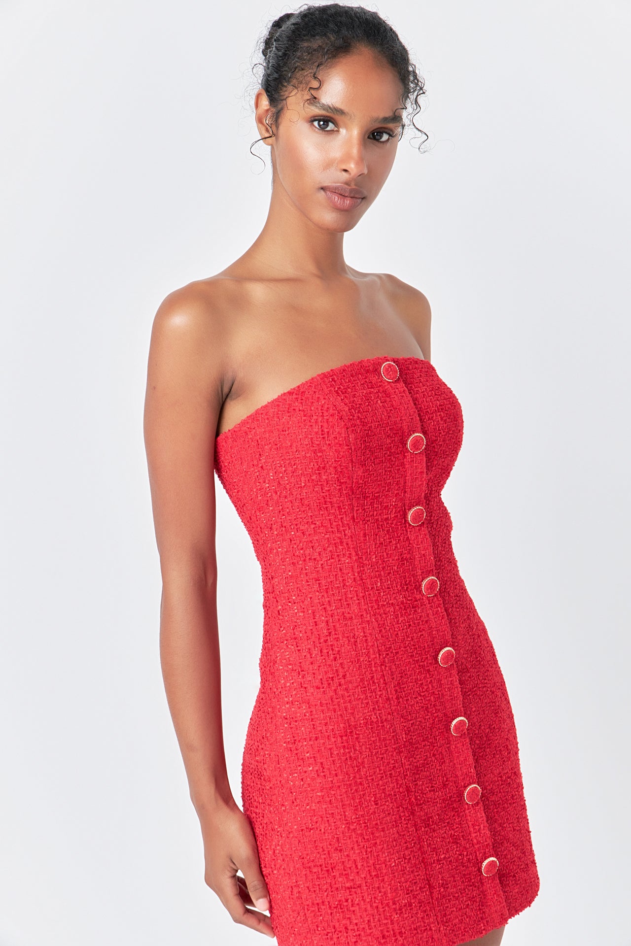 ENDLESS ROSE - Tweed Strapless Mini Dress - DRESSES available at Objectrare