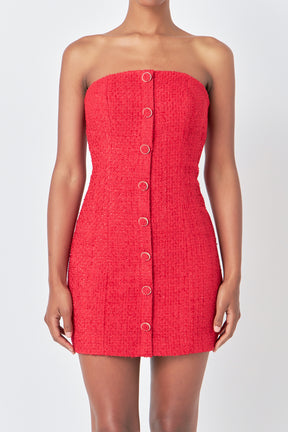 ENDLESS ROSE - Tweed Strapless Mini Dress - DRESSES available at Objectrare