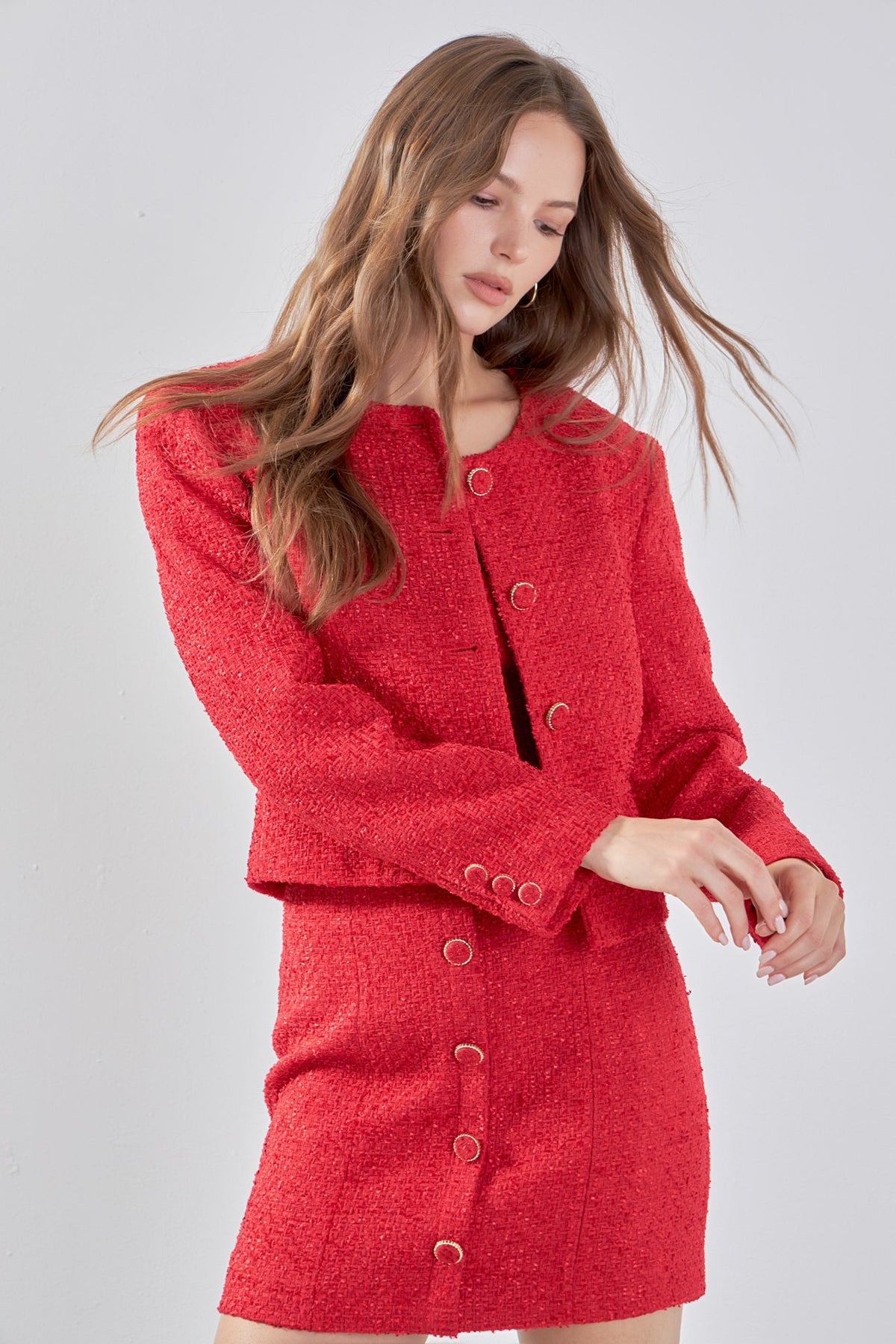 ENDLESS ROSE - Tweed Buttoned Jacket - JACKETS available at Objectrare