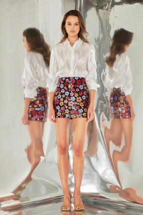 ENDLESS ROSE - Sequins Floral Mini Skirt - SKIRTS available at Objectrare