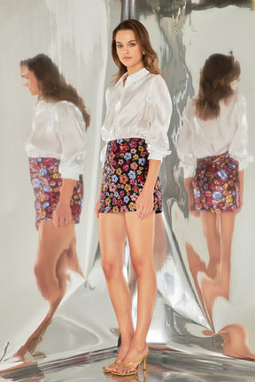 ENDLESS ROSE - Sequins Floral Mini Skirt - SKIRTS available at Objectrare