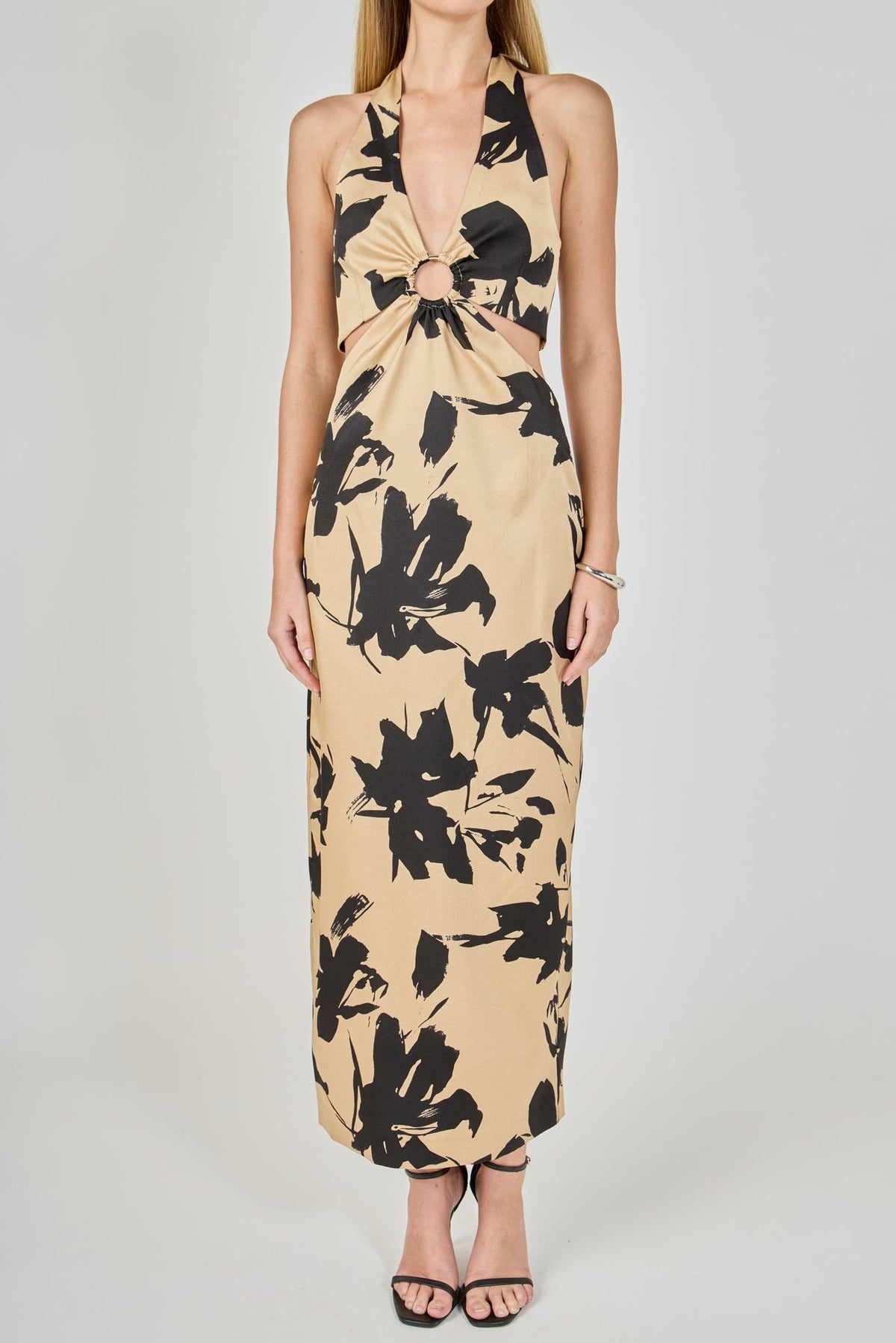 ENDLESS ROSE - Halter Ring Printed Maxi Dress - DRESSES available at Objectrare