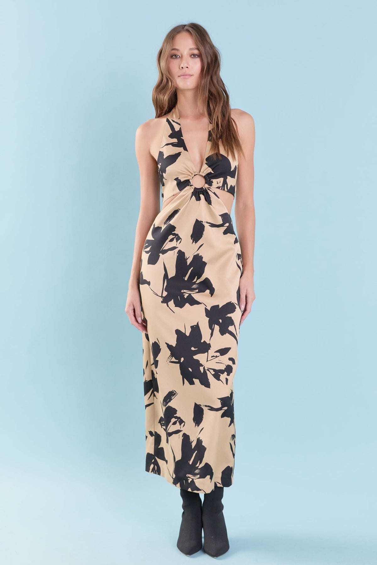 ENDLESS ROSE - Halter Ring Printed Maxi Dress - DRESSES available at Objectrare