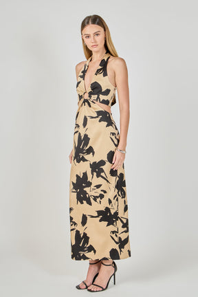 ENDLESS ROSE - Halter Ring Printed Maxi Dress - DRESSES available at Objectrare