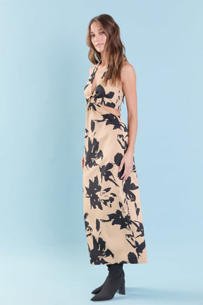 ENDLESS ROSE - Halter Ring Printed Maxi Dress - DRESSES available at Objectrare