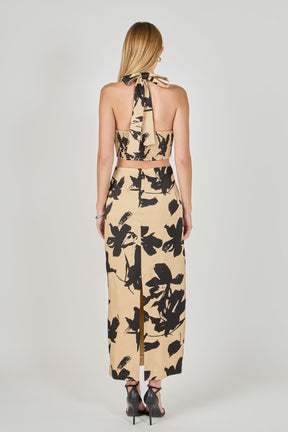 ENDLESS ROSE - Halter Ring Printed Maxi Dress - DRESSES available at Objectrare