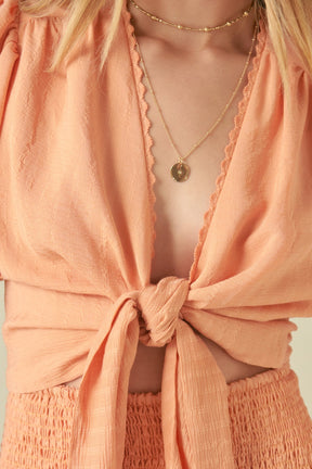 FREE THE ROSES - Free The Roses - Cropped Front Tie Puff Sleeve - TOPS available at Objectrare