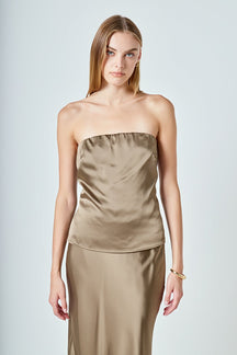 ENDLESS ROSE - Satin Strapless Top - TOPS available at Objectrare