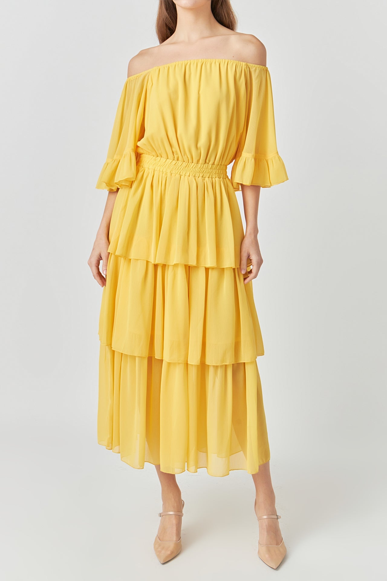 ENDLESS ROSE - Off-The-Shoulder Tiered Maxi Dress - DRESSES available at Objectrare