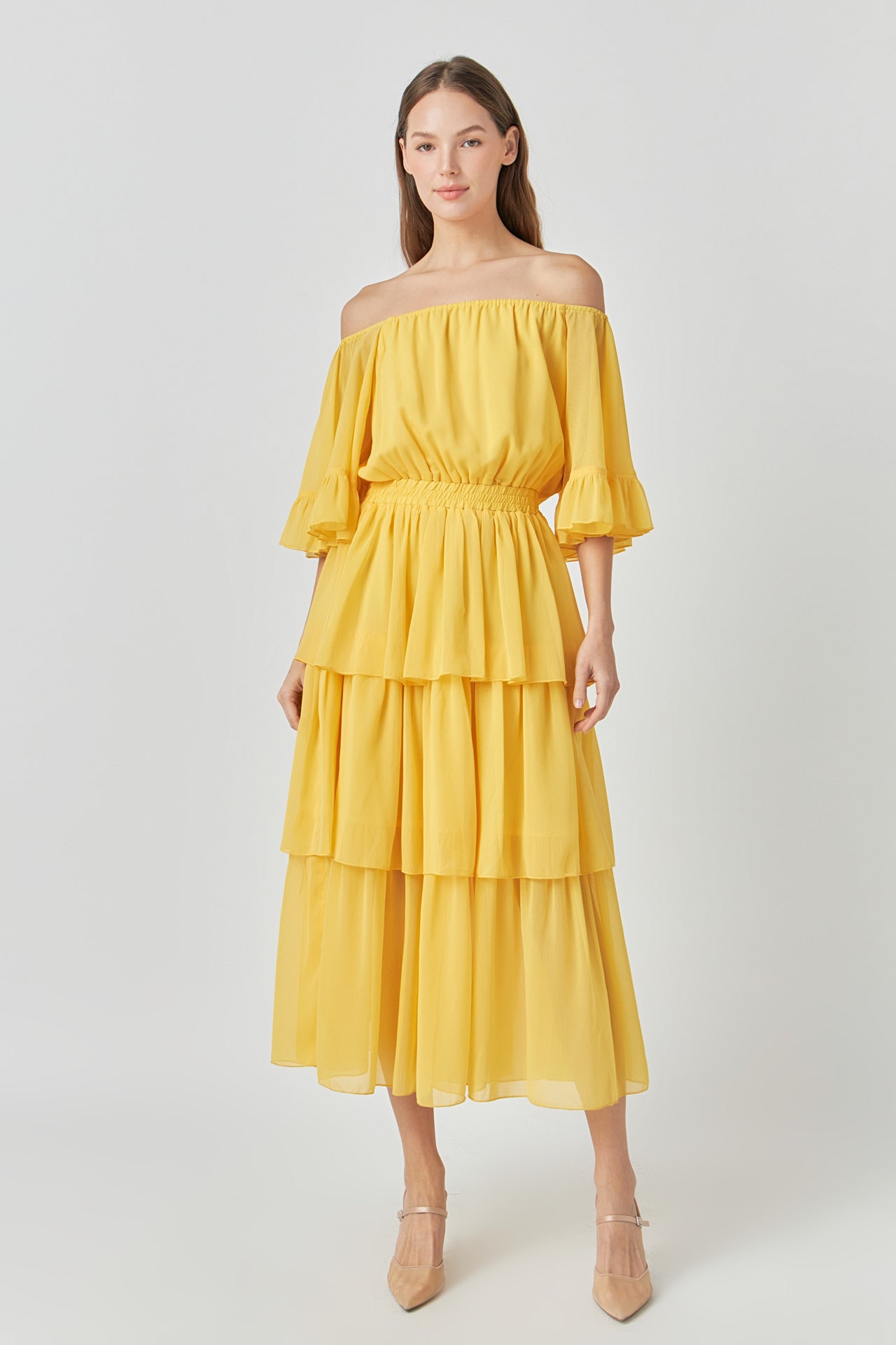 ENDLESS ROSE - Off-The-Shoulder Tiered Maxi Dress - DRESSES available at Objectrare