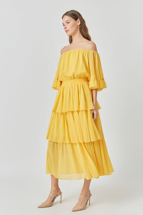 ENDLESS ROSE - Off-The-Shoulder Tiered Maxi Dress - DRESSES available at Objectrare