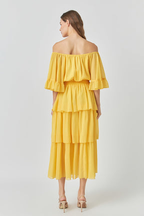 ENDLESS ROSE - Off-The-Shoulder Tiered Maxi Dress - DRESSES available at Objectrare