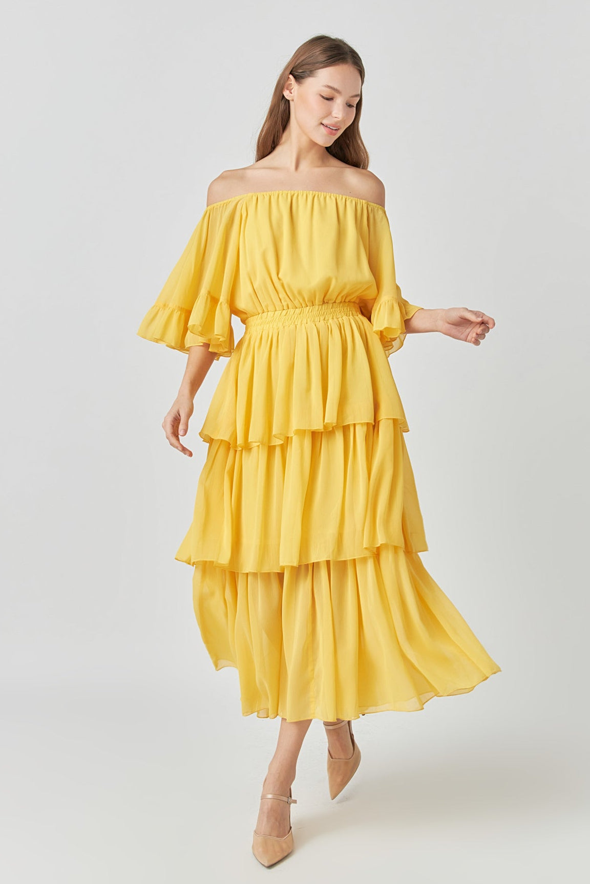 ENDLESS ROSE - Off-The-Shoulder Tiered Maxi Dress - DRESSES available at Objectrare