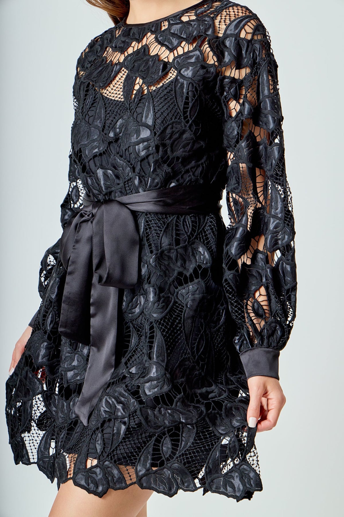 ENDLESS ROSE - Lace Long Sleeve Mini Dress - DRESSES available at Objectrare