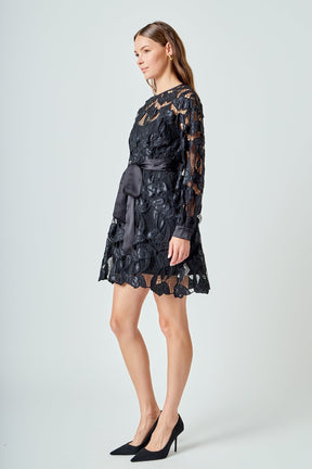 ENDLESS ROSE - Lace Long Sleeve Mini Dress - DRESSES available at Objectrare