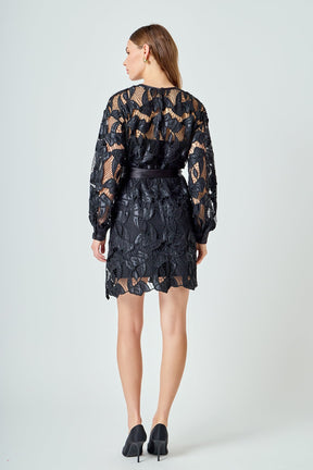 ENDLESS ROSE - Lace Long Sleeve Mini Dress - DRESSES available at Objectrare