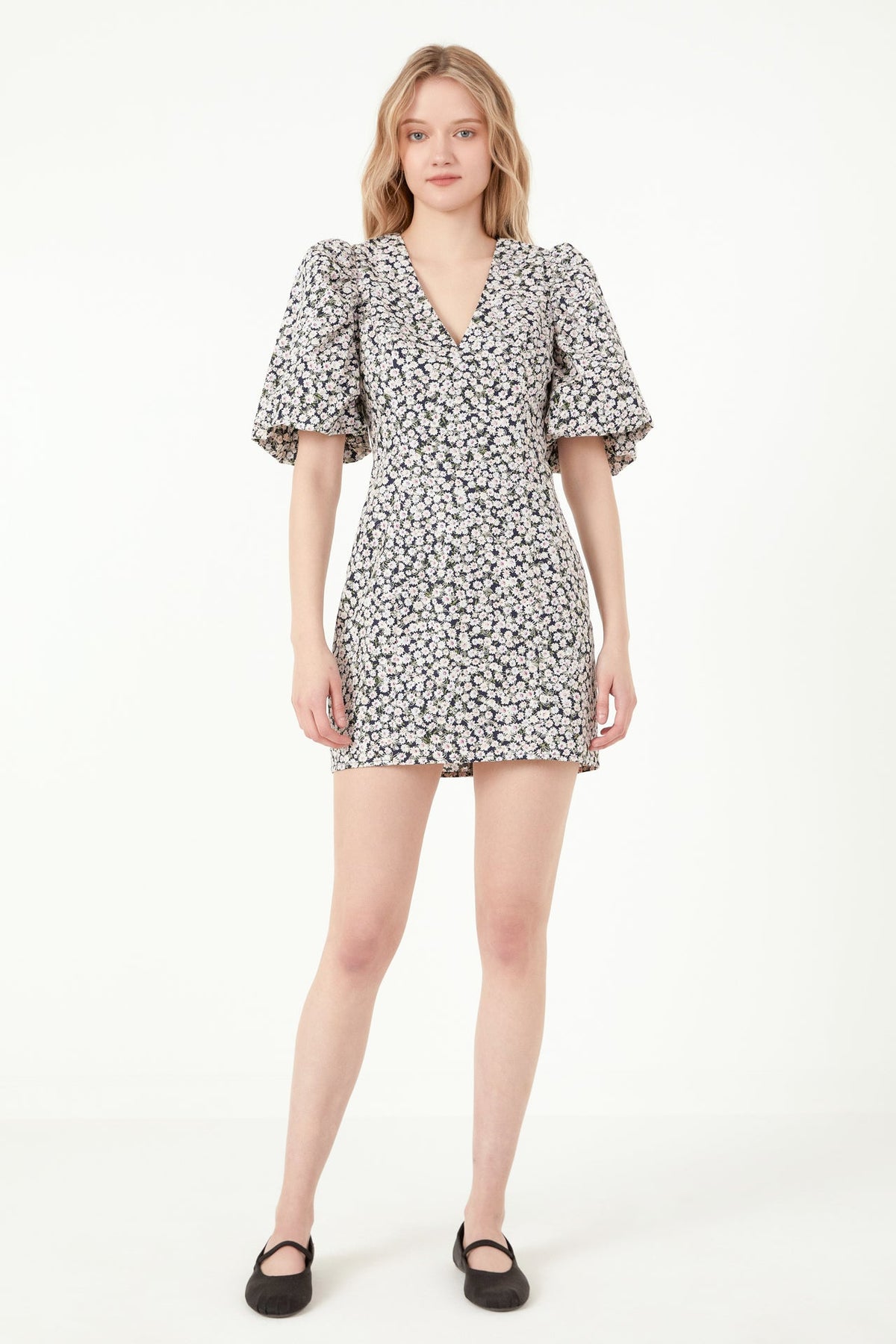 FREE THE ROSES - Embroidered Floral Mix Puff Sleeve Mini Dress - DRESSES available at Objectrare