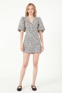 FREE THE ROSES - Embroidered Floral Mix Puff Sleeve Mini Dress - DRESSES available at Objectrare