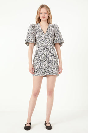 FREE THE ROSES - Embroidered Floral Mix Puff Sleeve Mini Dress - DRESSES available at Objectrare