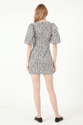 FREE THE ROSES - Embroidered Floral Mix Puff Sleeve Mini Dress - DRESSES available at Objectrare