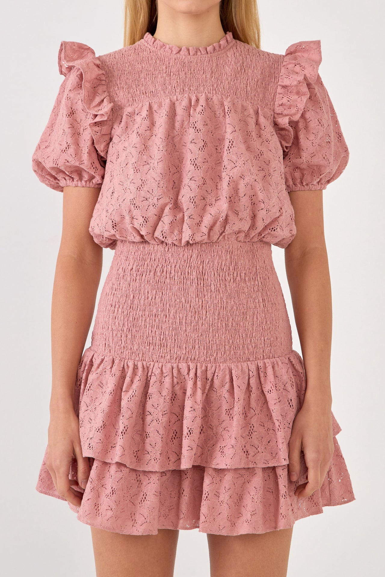 ENDLESS ROSE - Endless Rose - Smocked Lace Mini Dress - DRESSES available at Objectrare