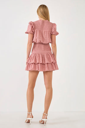 Smocked Lace Mini Dress