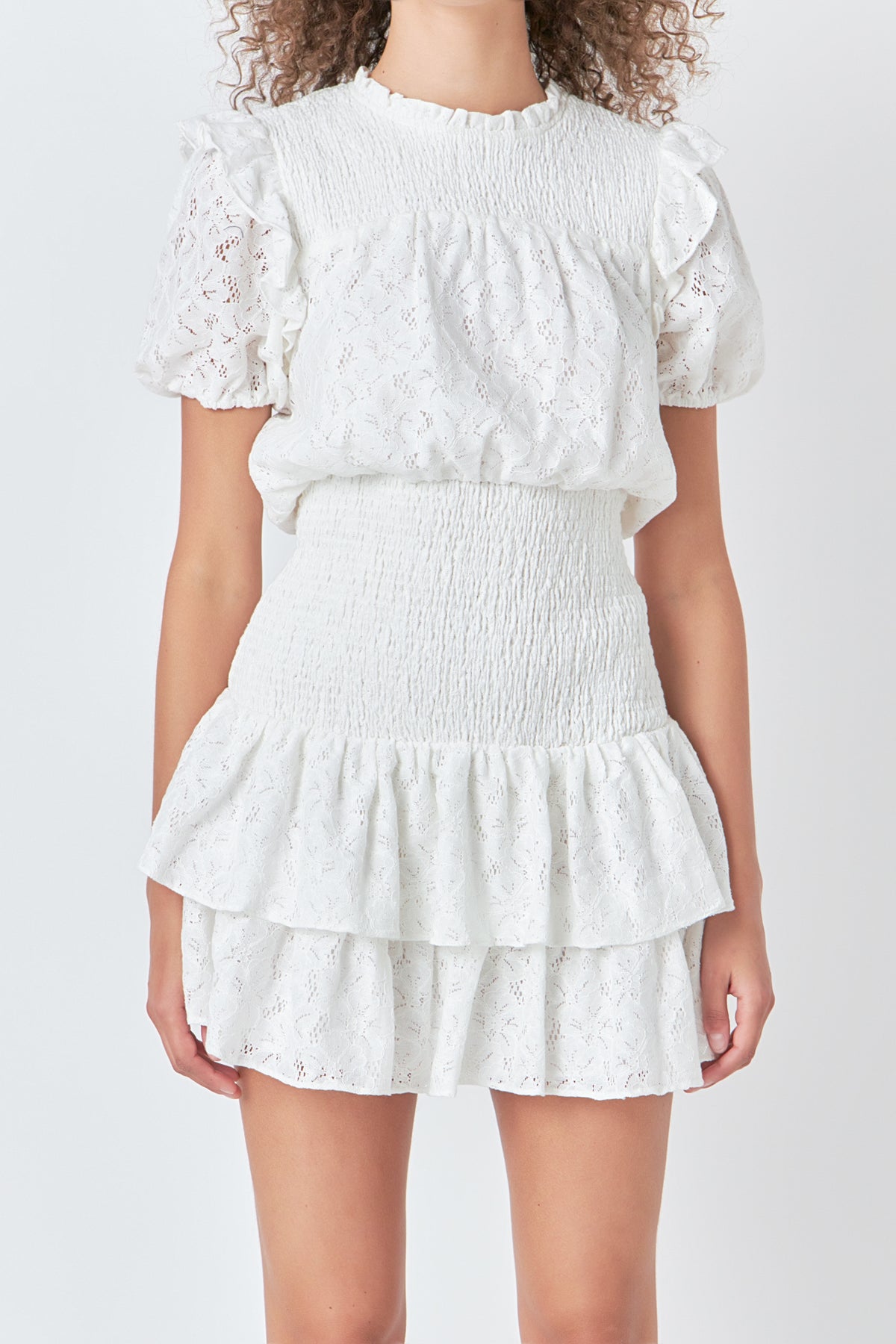ENDLESS ROSE - Smocked Lace Mini Dress - DRESSES available at Objectrare