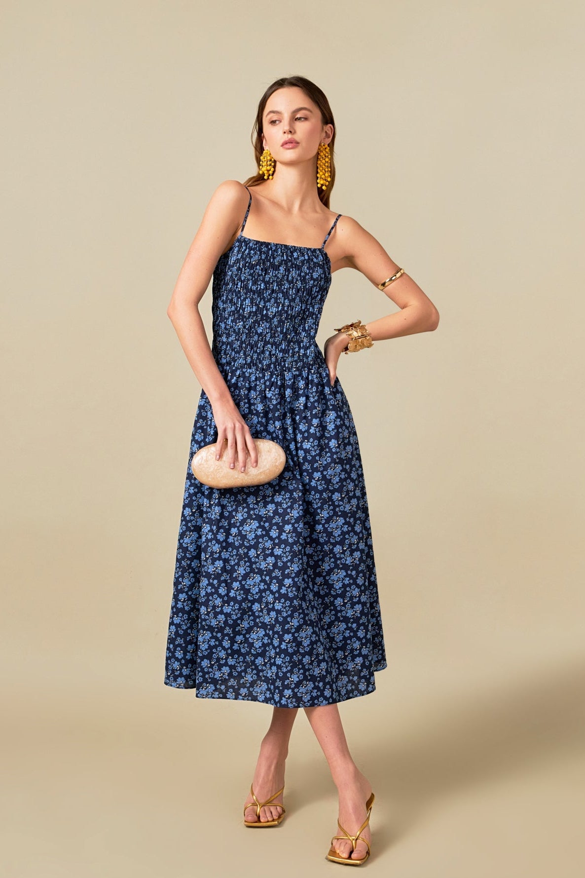 ENGLISH FACTORY - Floral Print Smocked Midi Dress - DRESSES available at Objectrare
