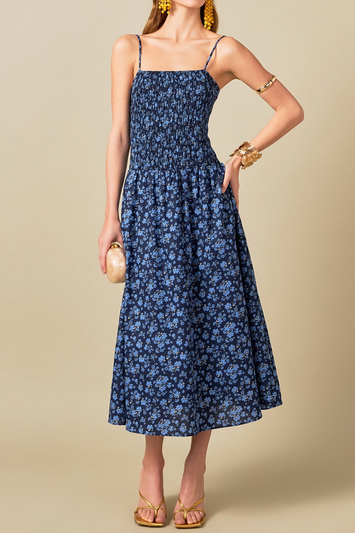 ENGLISH FACTORY - Floral Print Smocked Midi Dress - DRESSES available at Objectrare
