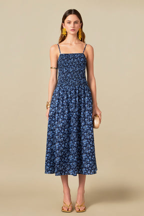 ENGLISH FACTORY - Floral Print Smocked Midi Dress - DRESSES available at Objectrare