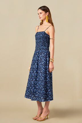 ENGLISH FACTORY - Floral Print Smocked Midi Dress - DRESSES available at Objectrare
