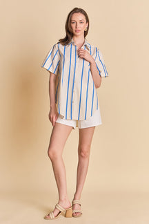 ENGLISH FACTORY - Striped Short Sleeve Top - TOPS available at Objectrare