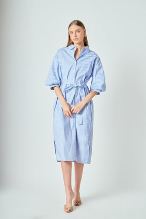 LA'VEN - Striped Collared Midi Dress - DRESSES available at Objectrare