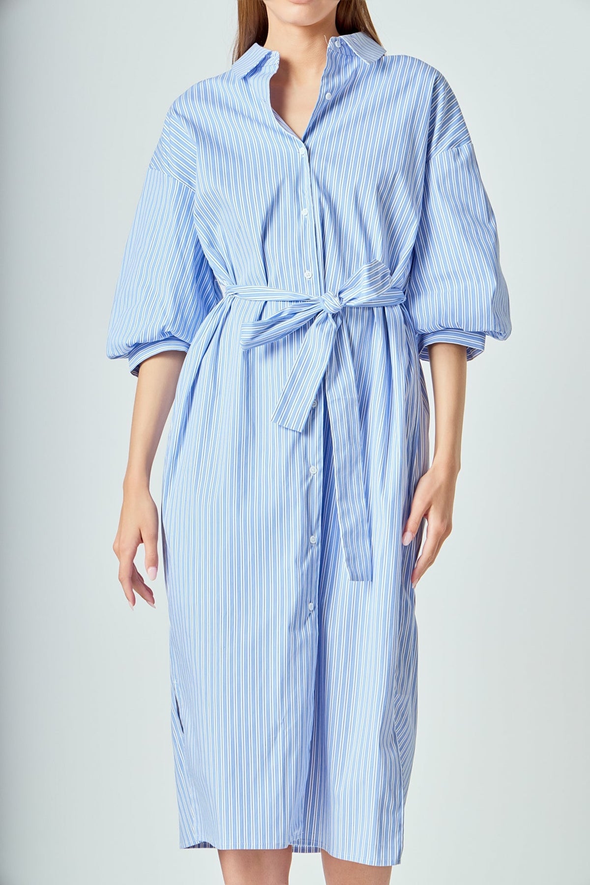 LA'VEN - Striped Collared Midi Dress - DRESSES available at Objectrare