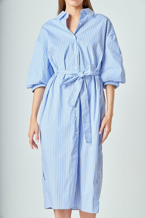 LA'VEN - Striped Collared Midi Dress - DRESSES available at Objectrare