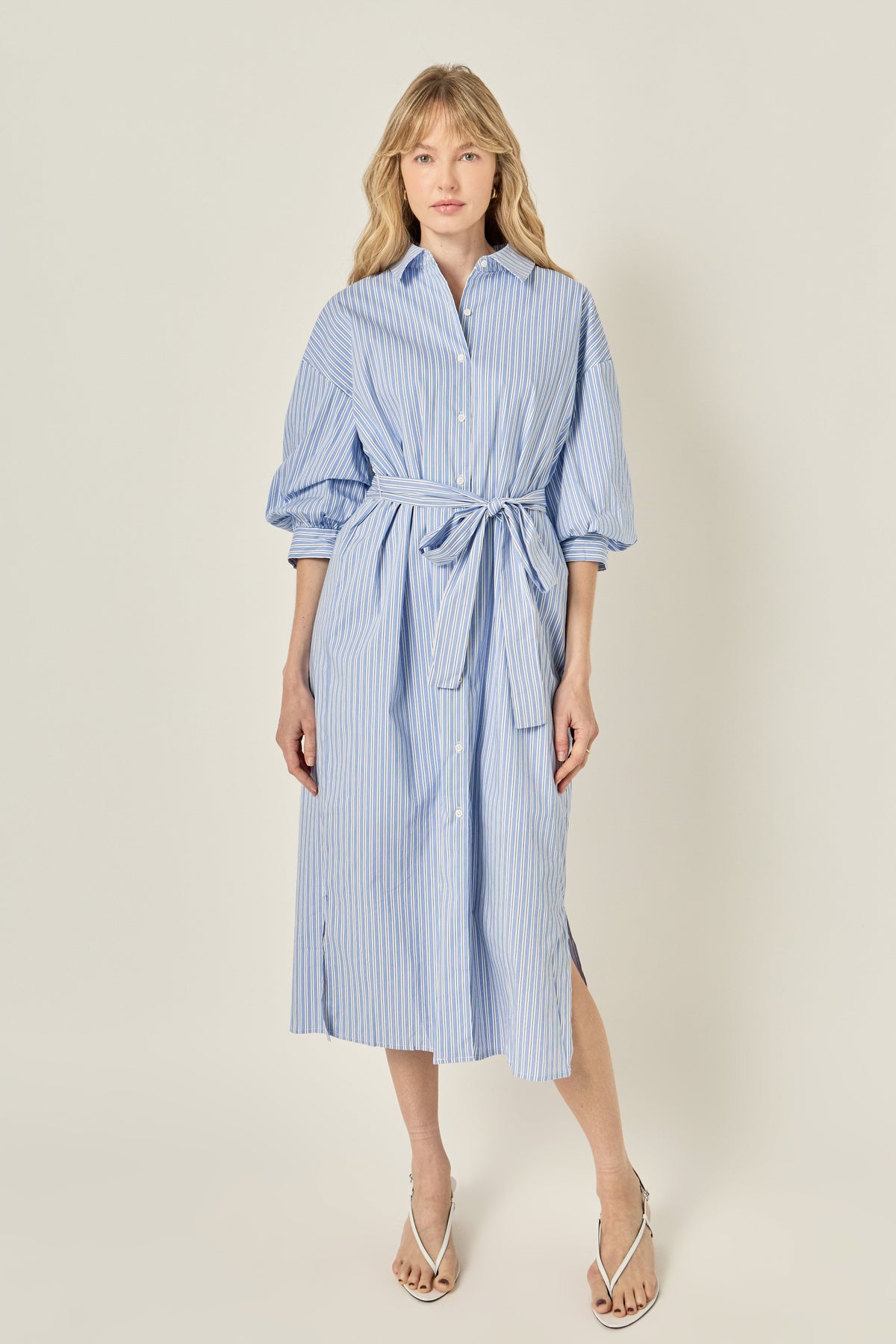 LA'VEN - Striped Collared Midi Dress - DRESSES available at Objectrare