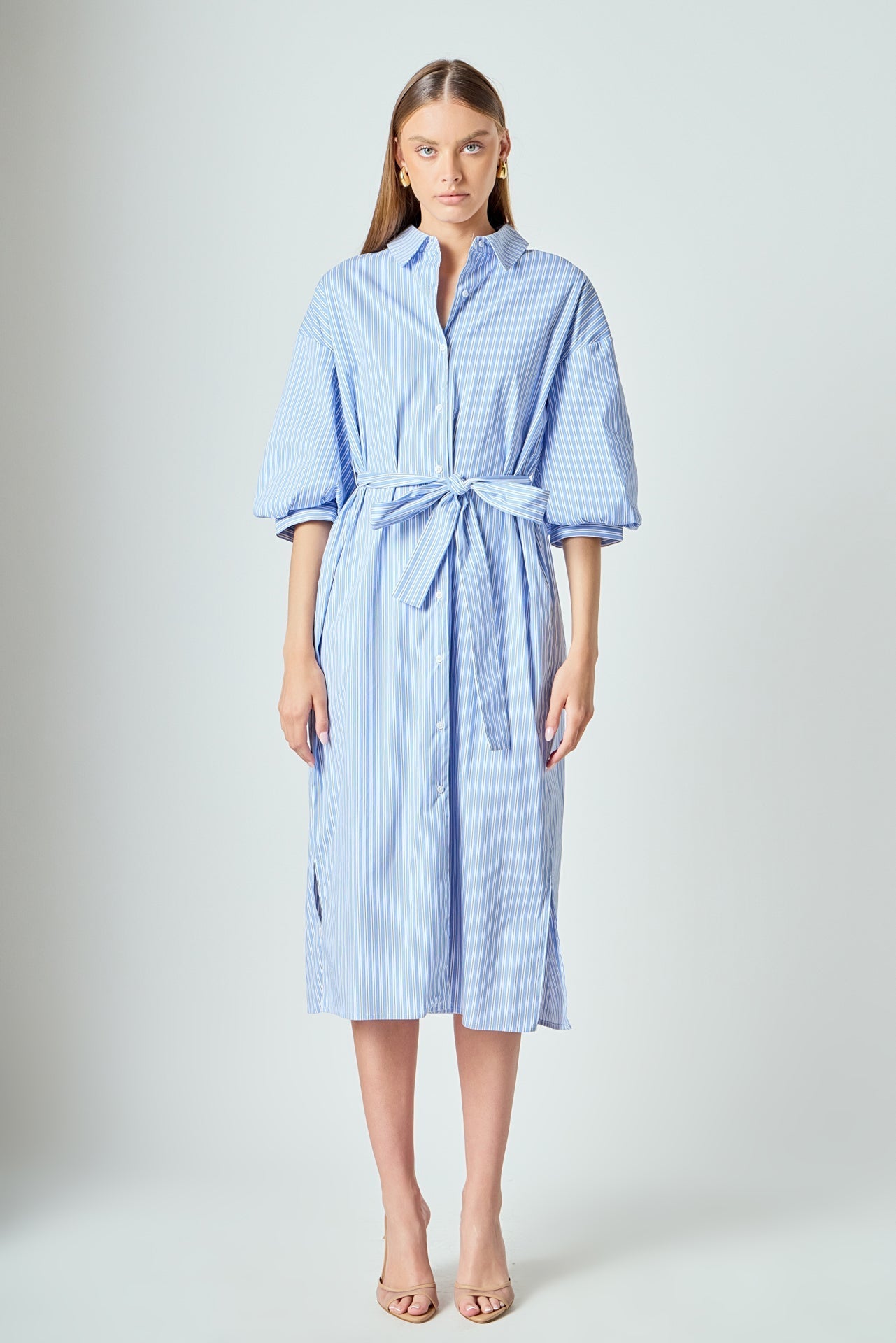 LA'VEN - Striped Collared Midi Dress - DRESSES available at Objectrare
