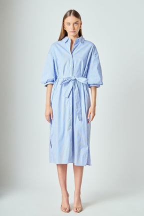 LA'VEN - Striped Collared Midi Dress - DRESSES available at Objectrare